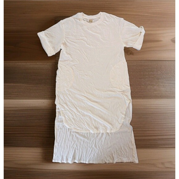 Free People Free Est Ivory T-Shirt Dress S Oversized Fit Longline Pocket Tunic - Picture 1 of 6